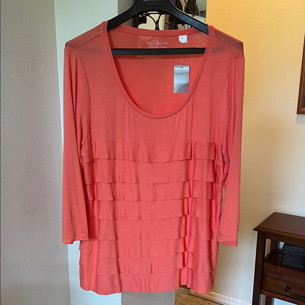 Chico's Vibrant Coral Tiered Blouse